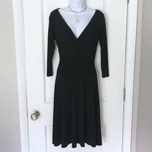 NY&Co black deep v-neck dress with ruched waist
